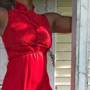 80s Lace Overlay Sheath Dress with Mandarin Collar